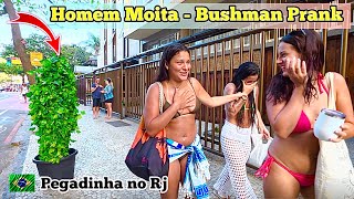 Pegadinha: Homem moita camuflado assustando pessoas no Rio de Janeiro