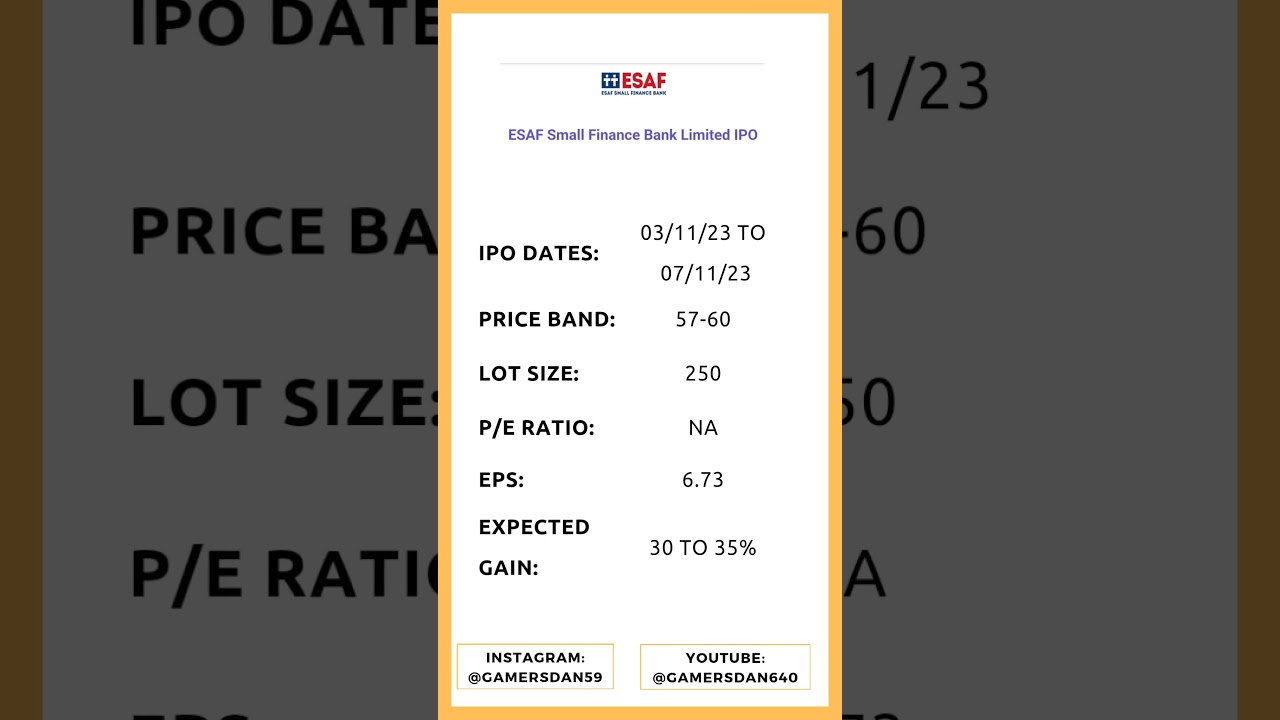 Must Apply Ipo for Listing Gains, Esaf Small Finance Bank. 
