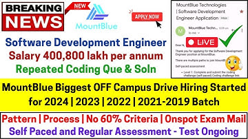MountBlue OFF Campus Direct Hiring 2024-2018 Batch Exam Mail For All Salary 4 LPA Process Coding PDF
