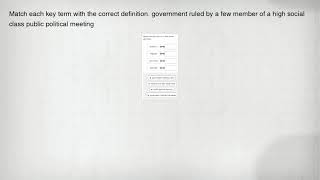 Match each key term with the correct definition. government ruled by a few member of a high social c