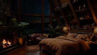 Ambient Rainfall and Fireplace Crackling for Peaceful Sleep  Rain and Thunder Sounds for Deep Sleep