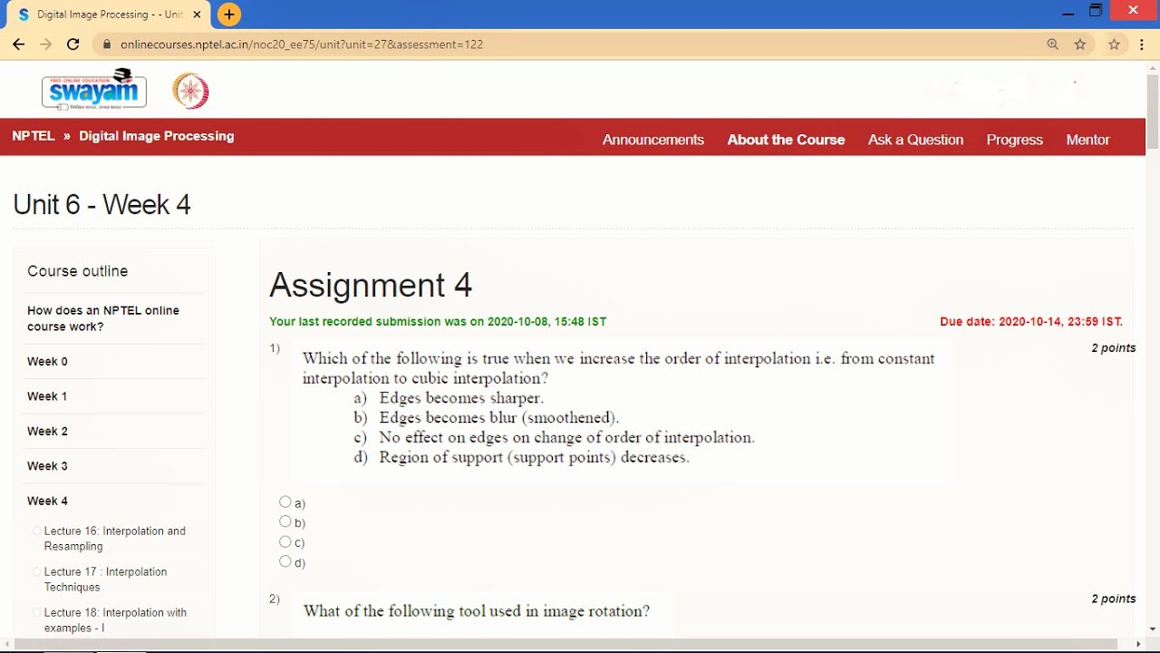 digital image processing nptel assignment answers 2022