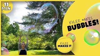 Kylee Makes Bubbles! | Homemade Bubbles for Kids with DIY Bubble Wands! Recipes to Make Big Bubbles