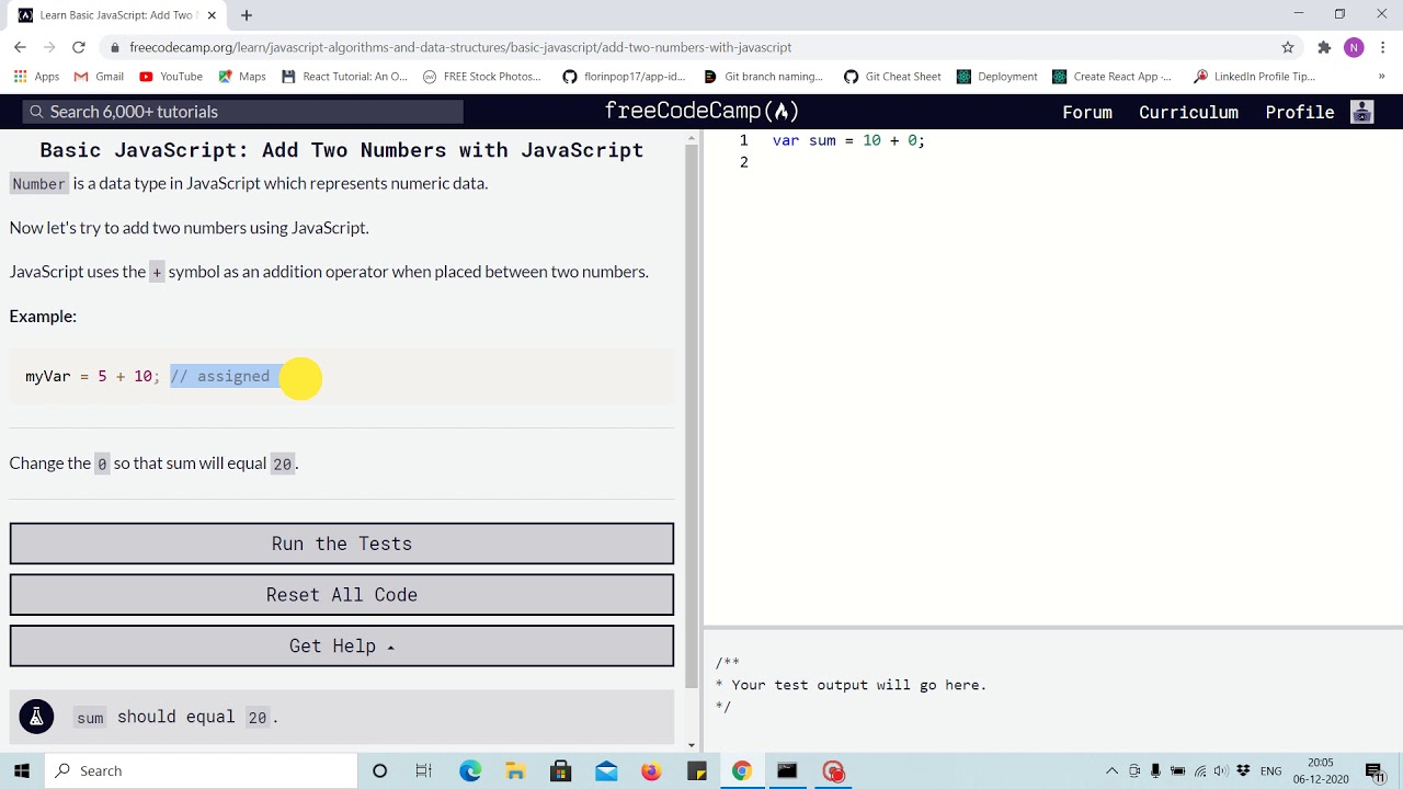 Lesson 8 - Add two numbers - freecodecamp Lessons - YouTube