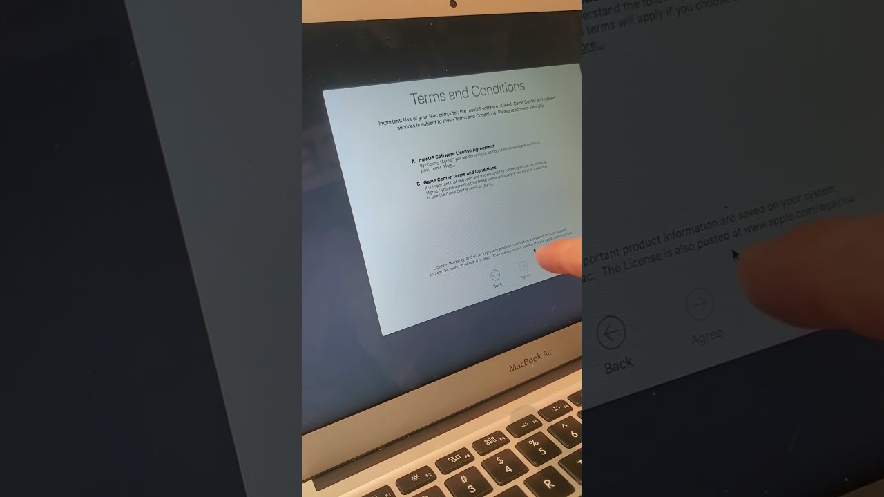 Macbook Air stuck on terms and conditions after reset