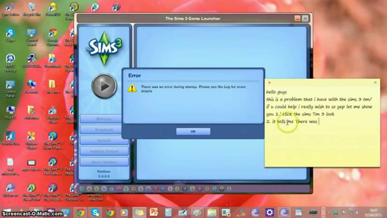 sims 3 started error