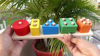 Wooden Geometric Shape Matching Five Column Blocks Educational &amp; Learning Toys