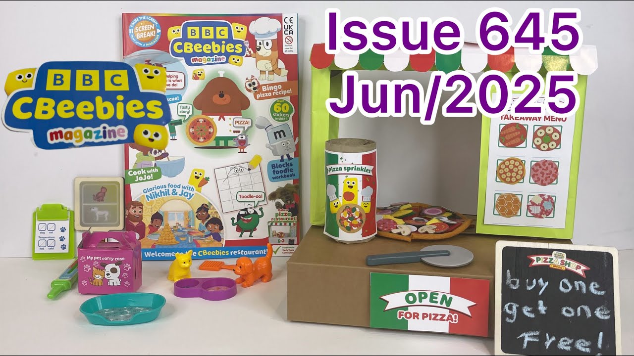 CBeebies magazine, issue 645, Jun/2025, with 2 gifts sets 🍕🍕🐕🐈