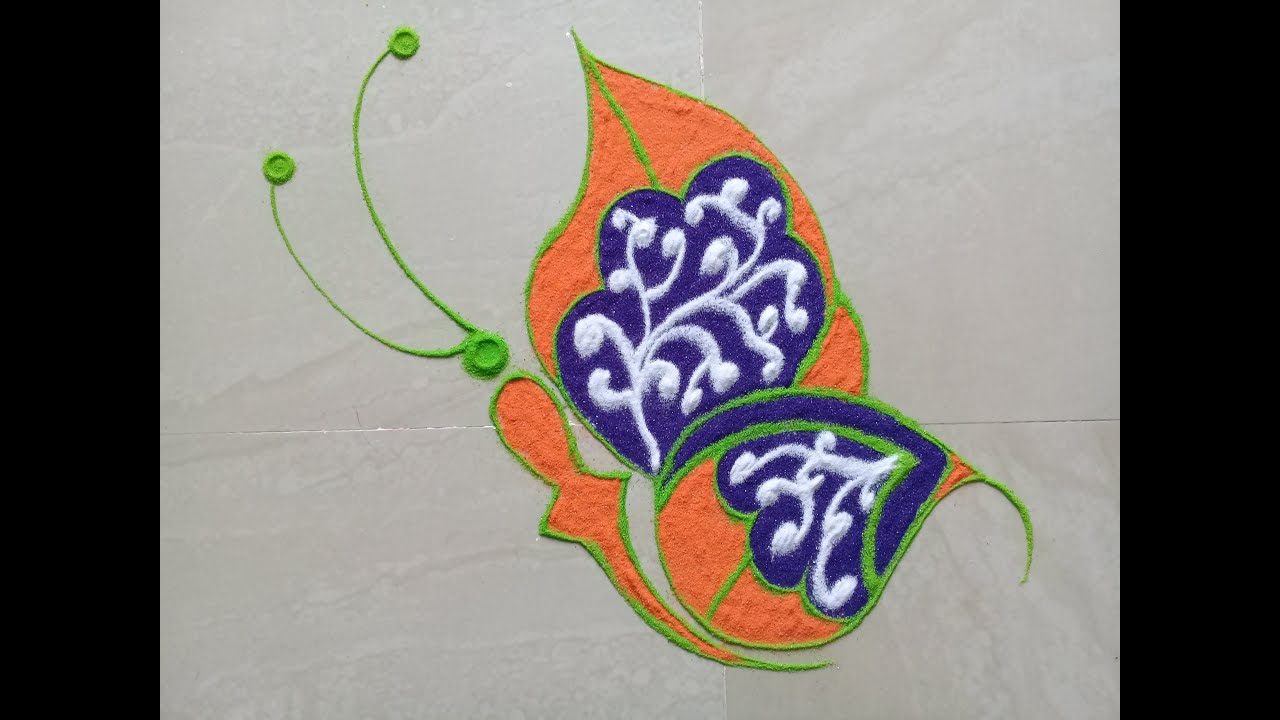 Beautiful and Simple Butterfly Rangoli Design..designer rangoli. YouTube