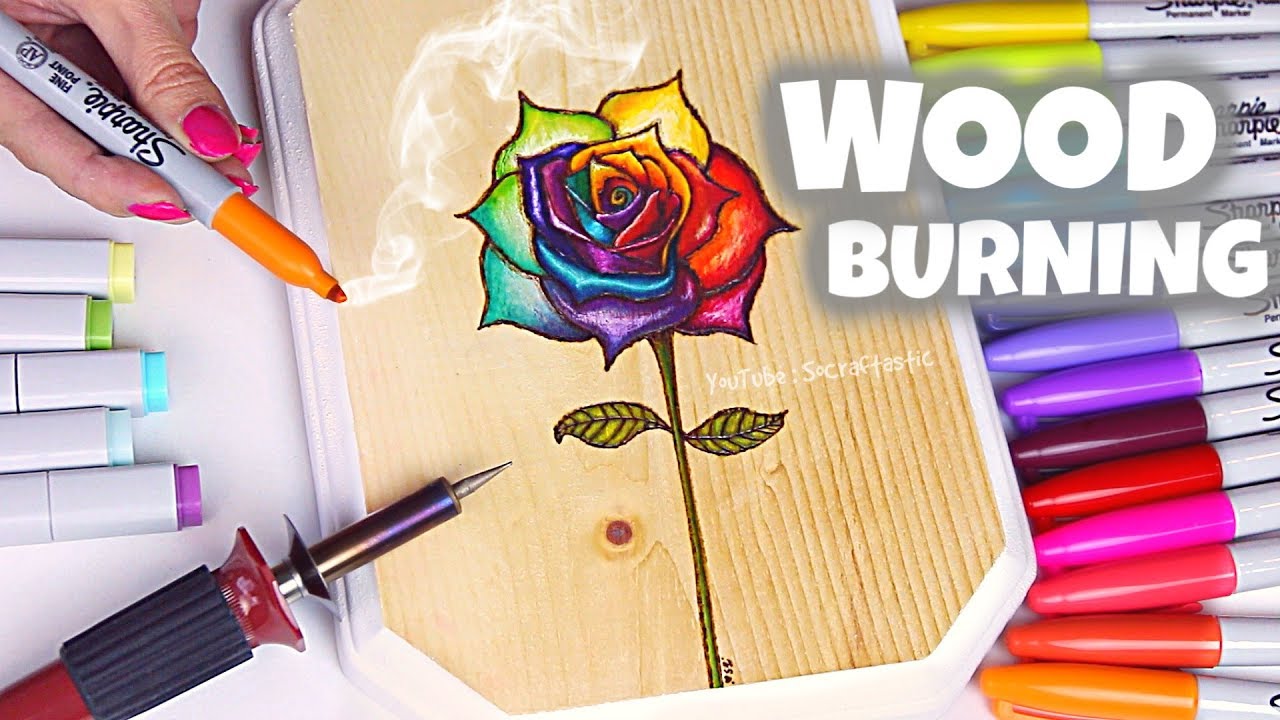 WOOD BURNING with SHARPIE MARKERS // Rainbow Rose Drawing 🌹 