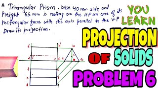 triangular prism projection of solid | drawing of solid projection| iti diploma engineering drawing