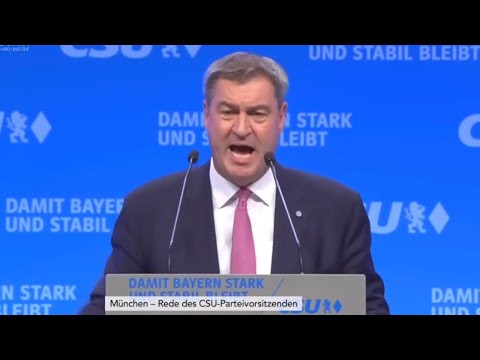 Markus Söder sagt "Bayern" auf dem CSU-Parteitag am 23.09.23