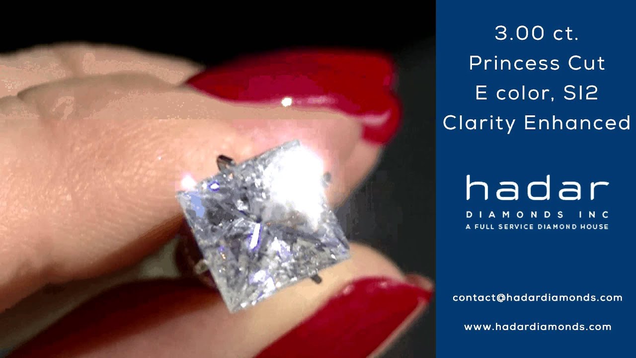3.00 ct Clarity Enhanced Princess Cut Diamond EyeClean, E, SI2 YouTube