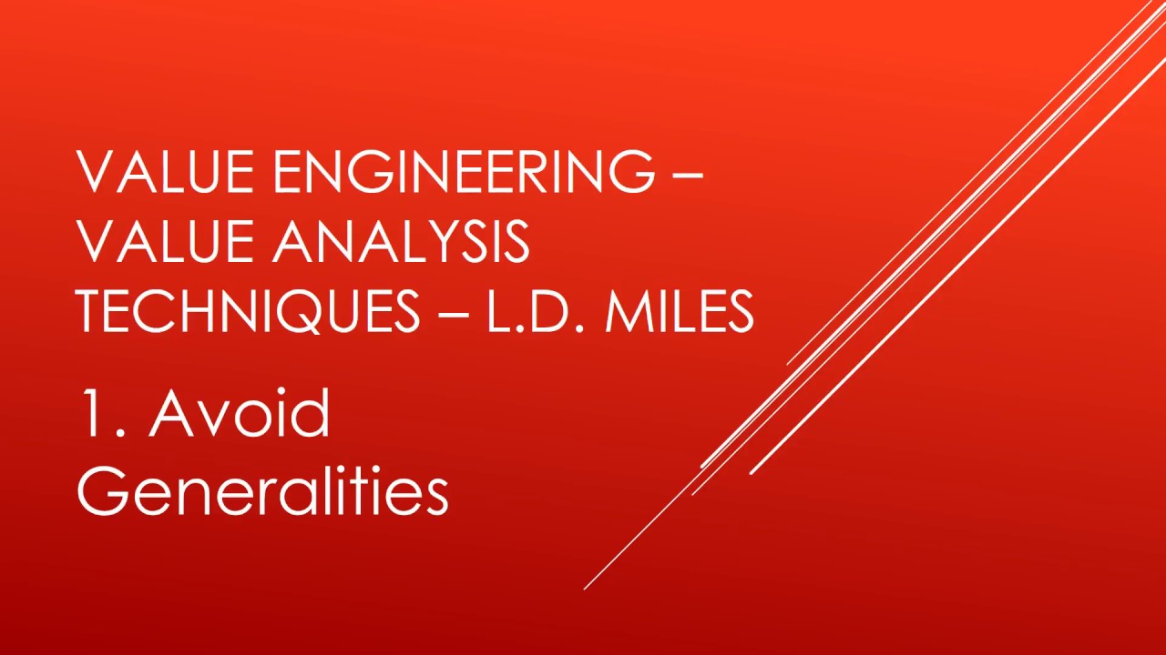 L d miles value engineering value analysis techniques 1 avoid