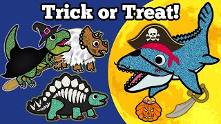 Halloween Trick Or Treat with Dinosaurs! | Baby Dinosaurs visit Mosasaurus to share Halloween Candy