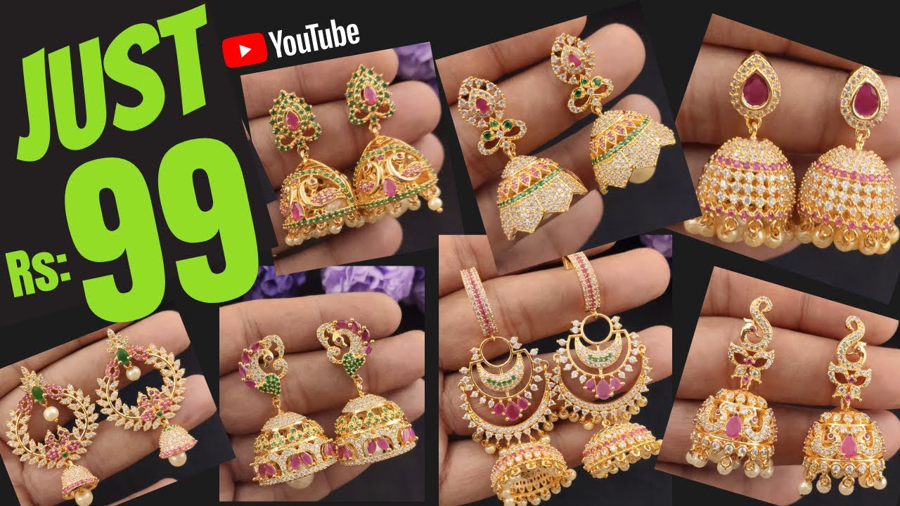 1 gram gold cz jhumkas and cz cute earrings with price || buy online earrings || Just Rs: 99