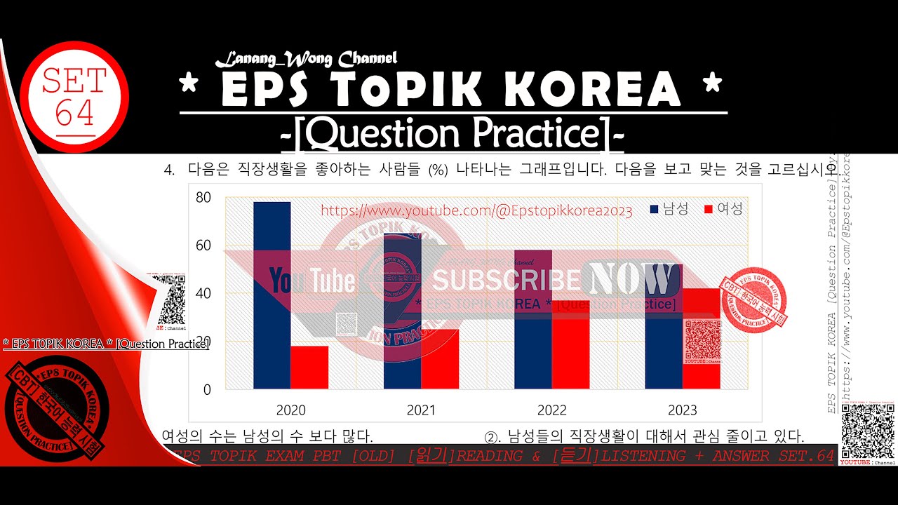EPS TOPIK EXAM PBT OLD 읽기 READING & 듣기 LISTENING + ANSWER SET. 64