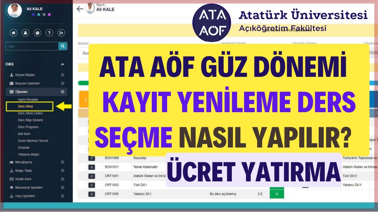 Ata Aöf Kayıt Yenileme Ders Seçme Nasıl Yapılır? ( Ata Aöf Ders Kaydı Nasıl Yapılır?) Kayıt Yenileme