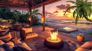 Sunset Beach Cafe with Smooth Bossa Nova Jazz and Soothing Ocean Waves for Relax, Study and Sleep