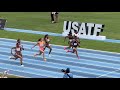 2024 USATF LA Grand Prix 100m. Steiner 11.32, Thomas 11.42, Smith-Barnett 11.27, Gardner 11.22