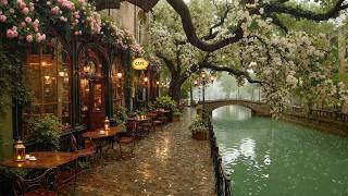 Quiet Rainy Canal Side Vintage Coffee Shop in Spring Rain🌧️Cozy Jazz Ambience for Relax & Deep Focus