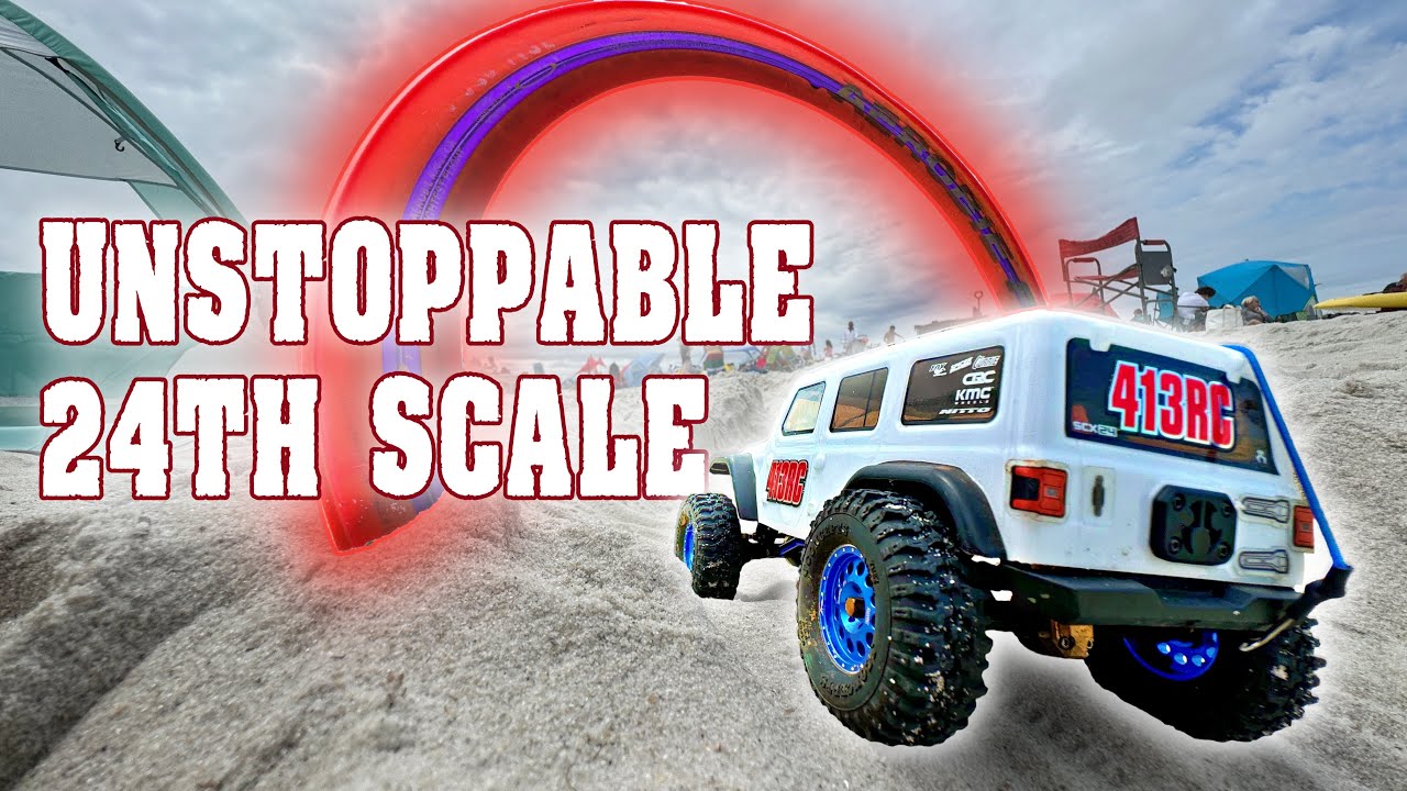 Unstoppable Custom Built 1/24 RC Crawler Jeep At The Beach