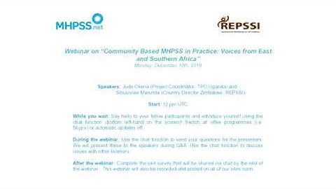 MHPSS.net Webinar: Webinar “Community Based MHPSS in Practice: Voices from East and Southern Africa”