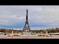 One day walking tour in Paris, France. View to Eiffel. 4K video.