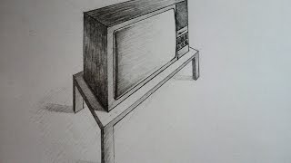 How To Draw - Tv With Table - Two Point Perspective - Practice