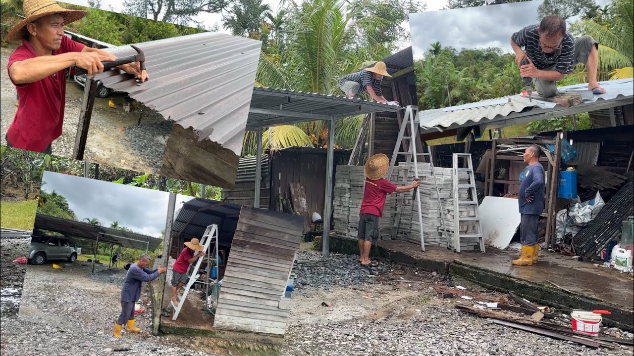 PROGRES MEMBINA RUMAH STOR// MEMASANG ATAP STOR TIBA - TIBA HUJAN 