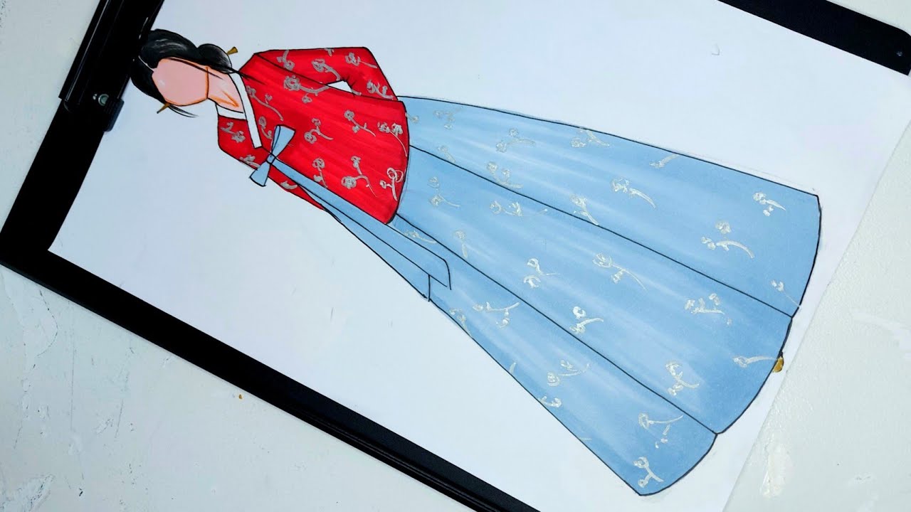 رسم ازياء كورية سهلة👘/  رسم الهانبوك  التقليدي الكوري  /  drawing coréen Hanbok / رسم زي كوري تقليدي