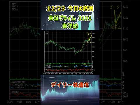 12月23日 今日の新高値ブレイク達成銘柄 東洋紡 東証プライム 3101 個別株 上昇銘柄チャート