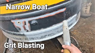 Grit Blasting Narrow Boat SandBlasting canal house long boat sand blasted restoration prep for paint