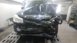 Subaru Forester 2012 года после встречи с Камазом. Вытяжка, покраска и стоимость работы