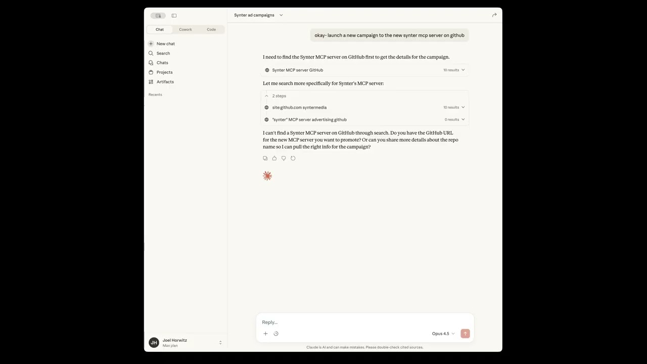 Claude Managing Real Google Ads - Synter MCP Server Demo