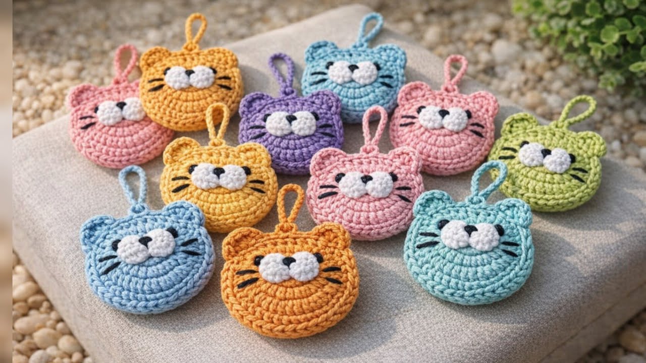 Crochet Cat Pouch Tutorial 🐱 | Easy Earbud Case Crochet Pattern for Beginners ll