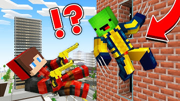 JJ and Mikey in DEADPOOL and WOLVERINE SUPERHERO CHALLENGE in Minecraft - Maizen