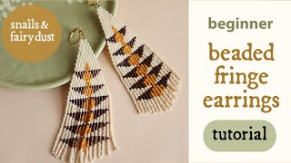 Beaded Earrings Tutorial for beginners with double brick stitch and fringe.
