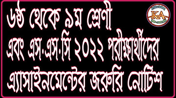 Class 6 to 9 And SSC 2022 Emergency News |সকল শ্রেণীর এসাইসমেন্ট স্থগিত All Class Assignment Suspend