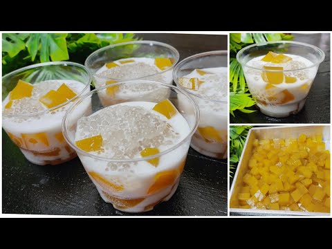 น้ำกะทิสาคูวุ้นมะม่วง Mango Jelly in Sweet Coconut milk with sago