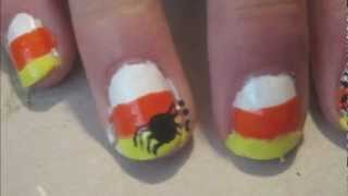 Candy Corn & Spider Easy Halloween Nail Art