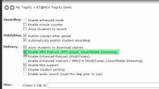 Settings in Tegrity