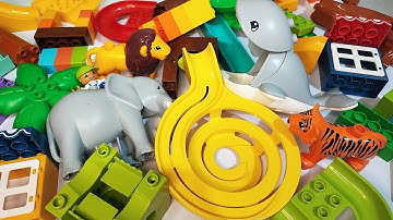 Satisfying Building Blocks ASMR Marble Run - Block Coaster winding bridge and funny animals course