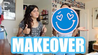 GIVING MY OLDER SISTER A FULL MAKEOVER BEFORE & AFTER! EMMA APPROVES? EMMA & ELLIE