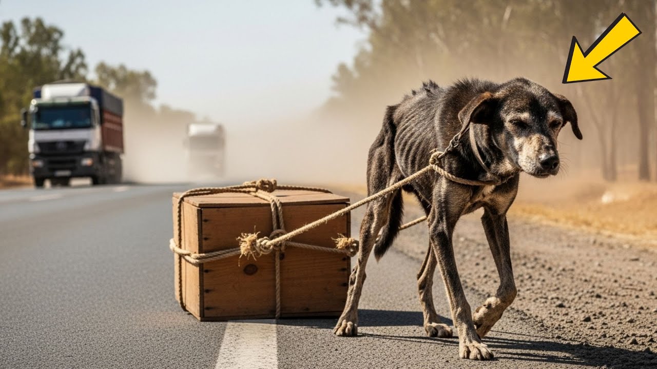 AGOTADA Y CASI DESMAYÁNDOSE, ARRASTRABA LA CAJA POR EL ASFALTO… UN CAMIONERO LO CAMBIÓ TODO.