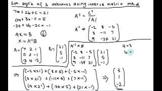 simultaneous  equations having 3 unknowns using inverse matrix method