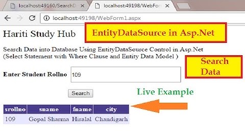 Search Data Using EntityDataSource Control in Asp.Net | Hindi | Learn Asp.Net