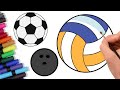 Sports balls drawing and coloring for toddlers  how to draw  chiki doodle