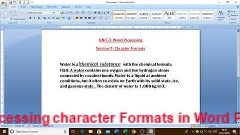 Unit-3 Word Processing Session-7 Applying Character Formats