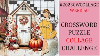 Crossword Puzzle Collage - Week 50 -  Paper Doll Collage Art - Glue Book Ideas - Easy Collage